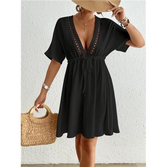 Swimsuit Cover Ups for Women Hollow Out Bikini Beach Bathing Suit V Neck - Picture 5 of 7